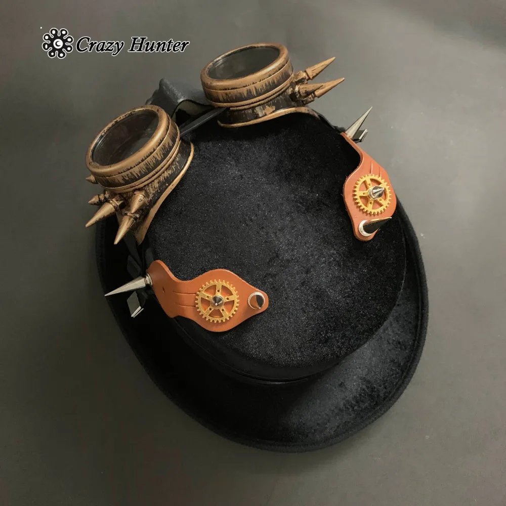 Skull Mens Punk Steampunk Hat Vintage Gothic Goggles Party Black Top Hat