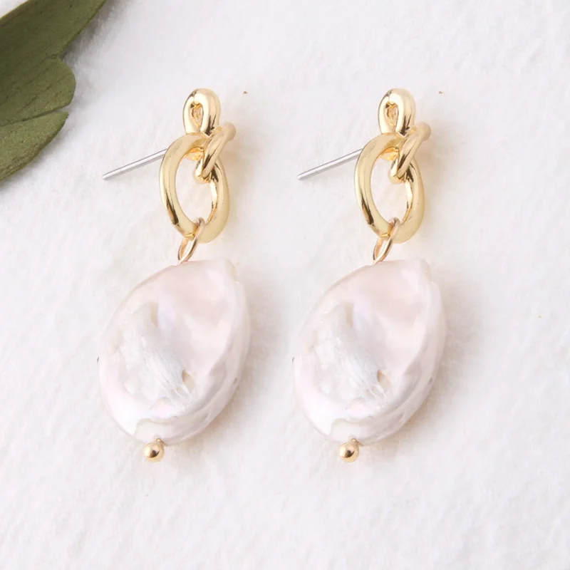 27 NeeFuWoFu Orecchini NEW Geometric Genuine Pearl Drop Earrings for Women Handmade Gold Hollow Freshwater Pearl Pendant Dangle Ear - Окраска металла: 27