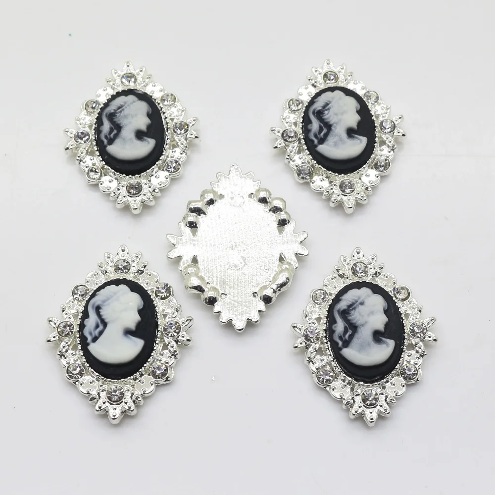 

10pcs/Resin Beauty Avatar Oval Rhinestone Buttons girl hair accessories metal buckle 2017 Diy Wedding Invitation Shiny Buckle