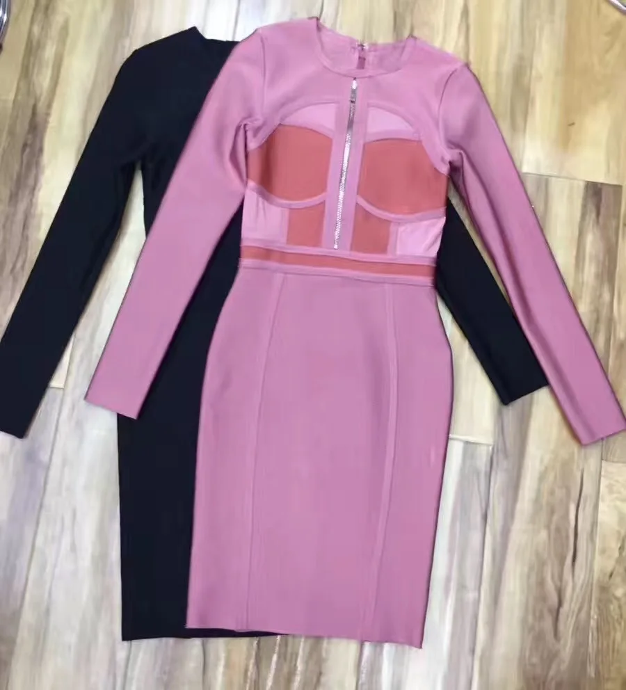 High Quality Women Sexy Long Sleeve Purple Black Bandage Dress 2017 Elegant Knitted Designer | Женская одежда