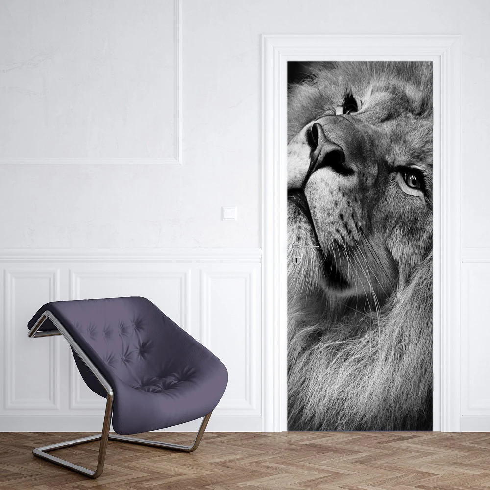 3D наклейка на дверь черная белая голова льва для гостиной спальни ПВХ