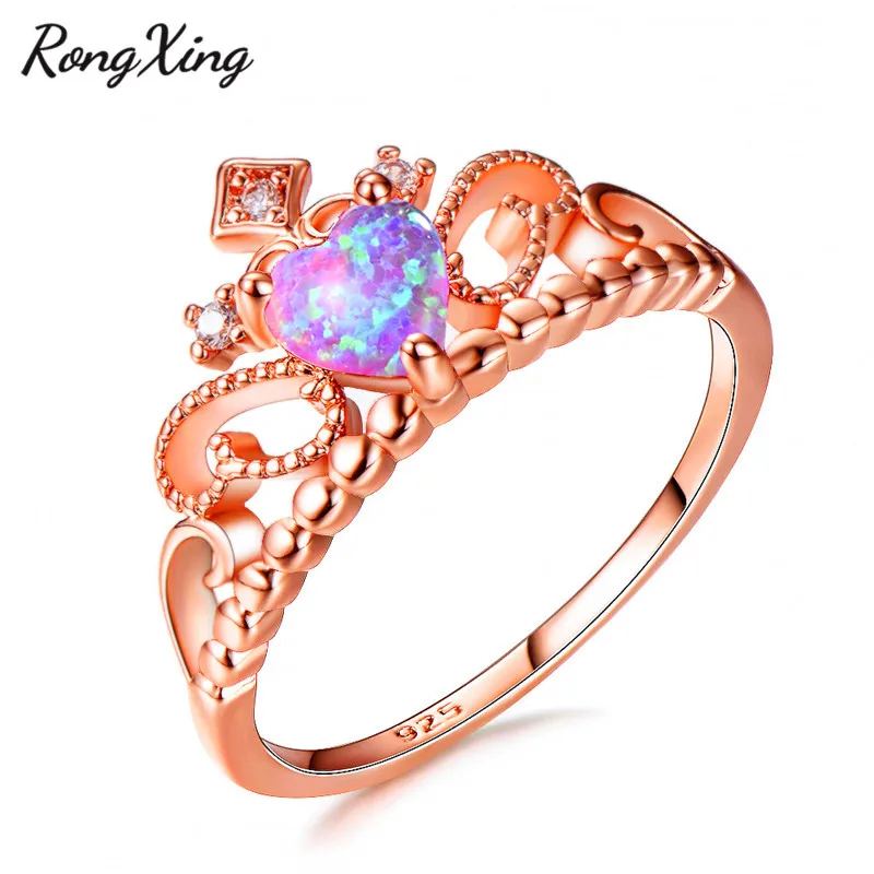 RongXing милые фиолетовые огненные опаловые кольца с изображениями сердца короны