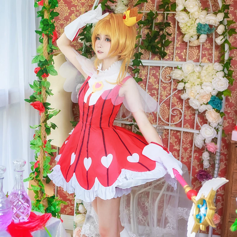 Аниме Cardcaptor Sakura прозрачный маскарадный костюм Kinomoto с розовым сердцем
