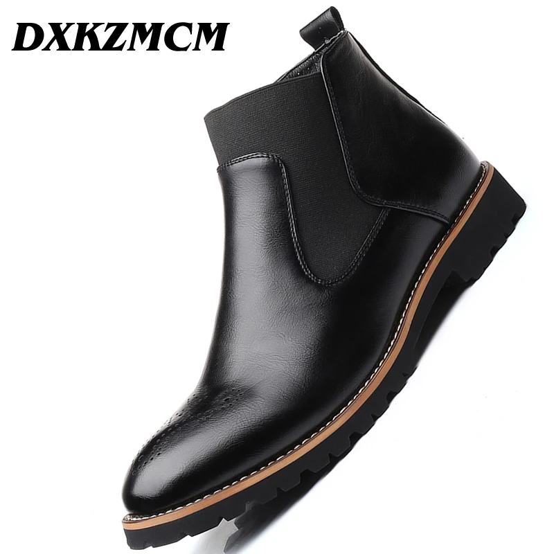 DXKZMCM мужские Ботильоны модельная мужская обувь Высокое качество модные ботинки