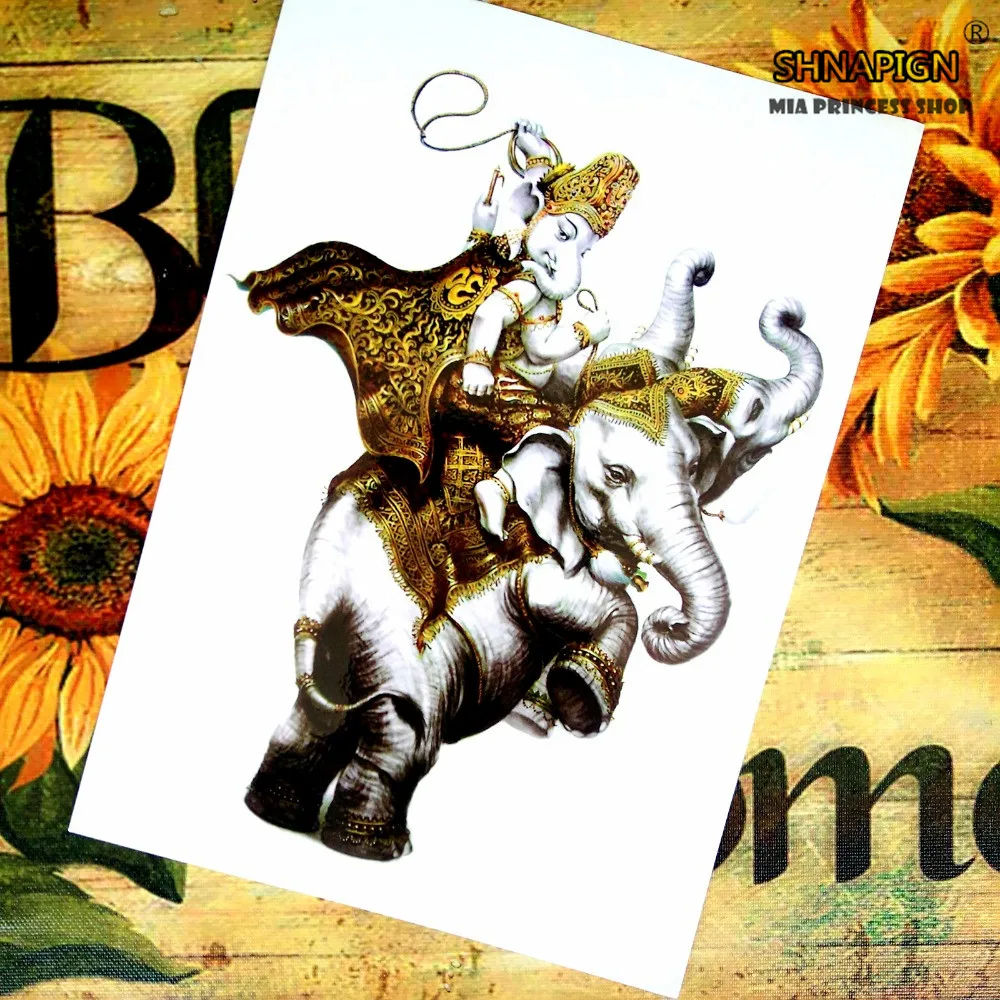 SHNAPIGN Индийский Слон Временные татуировки боди-арт флэш тату наклейки 12*20 см