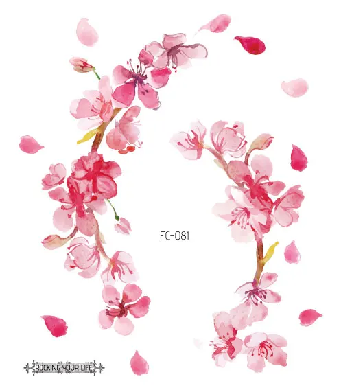 FC-081 Rocooart Sakura татуировки наклейки Цветы Поддельные татуировки для женщин ручная Татуировка боди-арт Водонепроницаемая татуировка на руку вишневый цвет Tatto - Цвет: FC-081