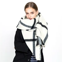 fashion autumn winter warm beige plaid women scarf luxury brand cashmere scarves retro thick shawls ladies wraps accessories