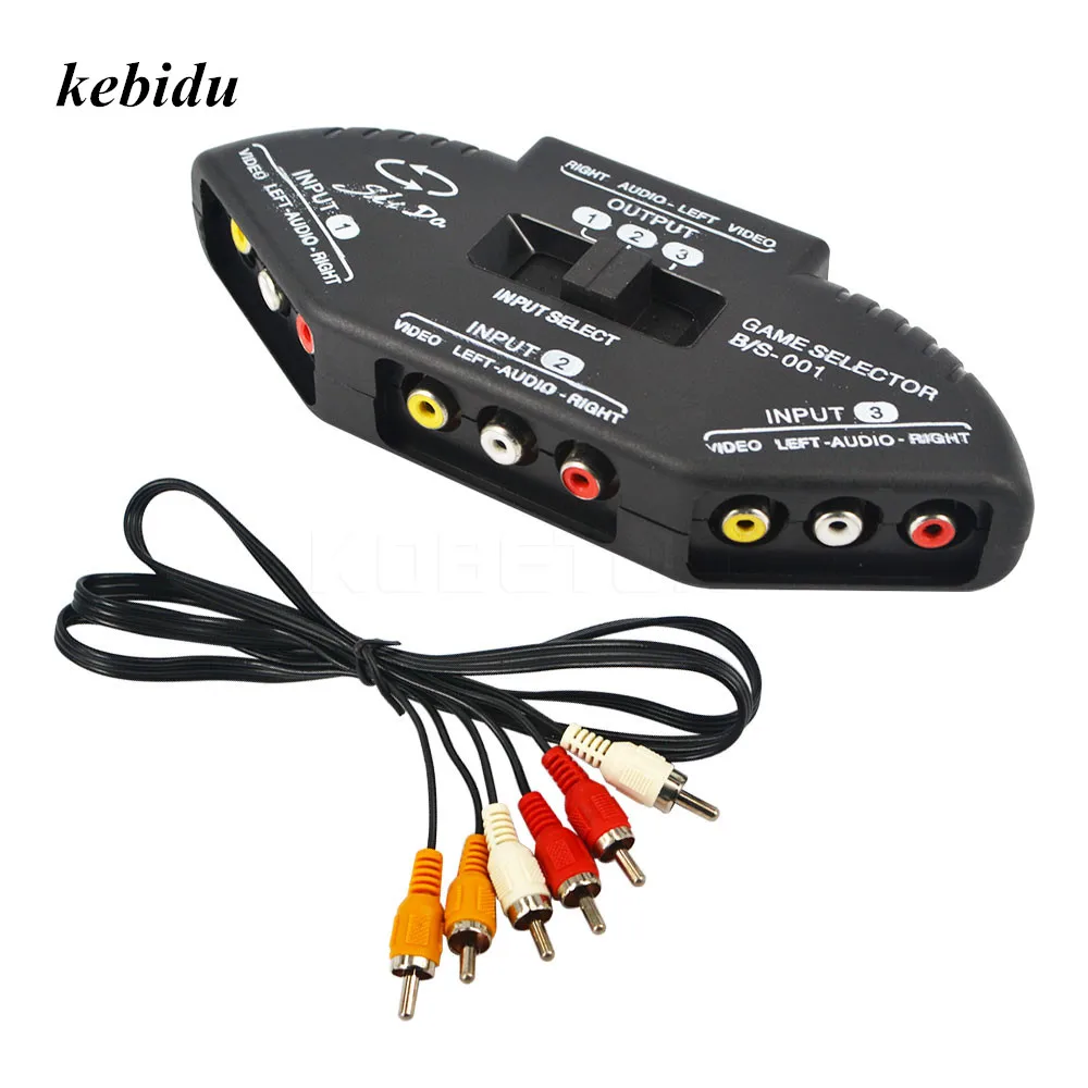 Kebidu новый черный селектор 3 порта видеокабель AV RCA для XBOX PS TV высокое качество|av