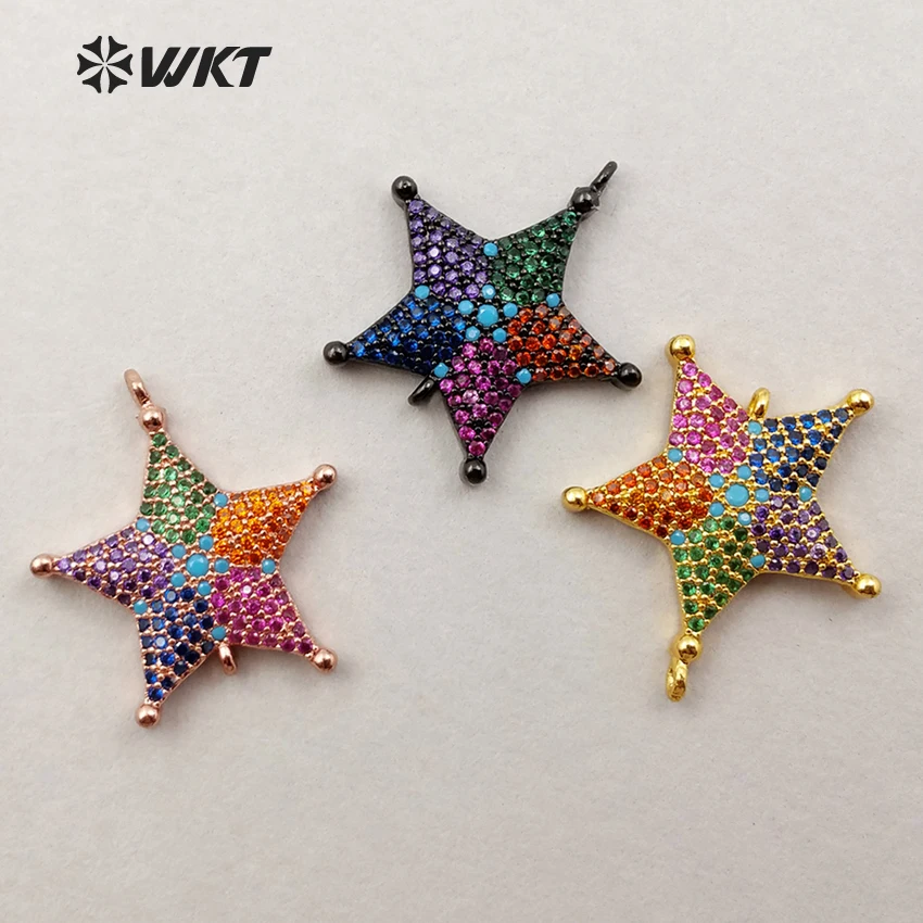 JF152 Amazing Charms Star Shape Pendant With Colorful Cubic Zircon Inside For Women Necklace Making ZC Micro Pave Findings 25mm | Украшения