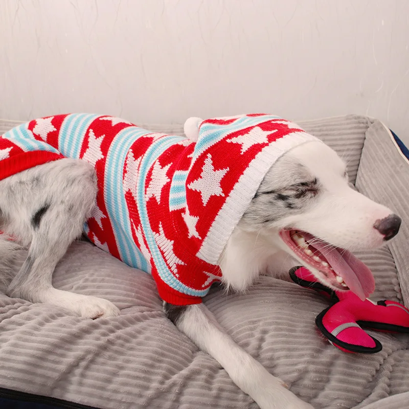 Вязаный свитер в полоску со звездой большой собачкой кошкой вязаная одежда