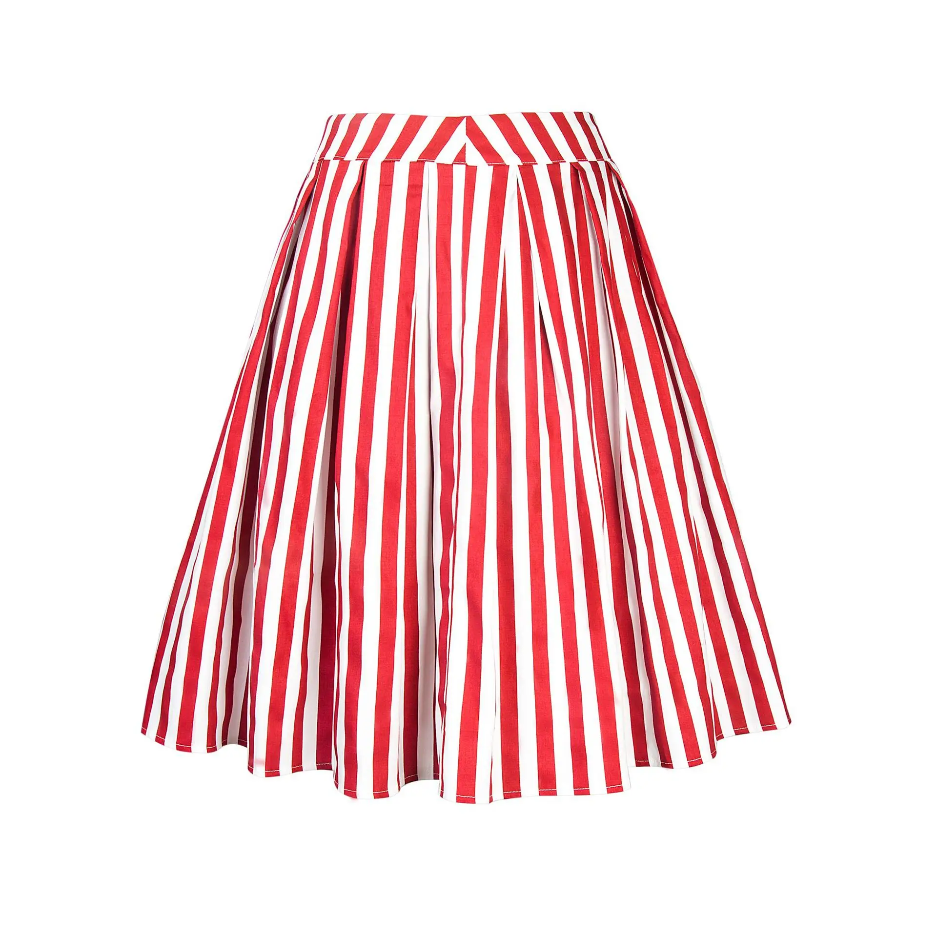Striped Women Casual Skirt High Waist Plus Size Ladies Summer Big Swing Retro Skirts Skater 50s 60s Vintage Floral Printed Skirt