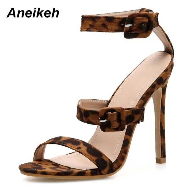 Leopard grain Aneikeh/; женская обувь из искусственной кожи; босоножки на тонком высоком каблуке; Летние босоножки с ремешком и пряжкой на лодыжке; туфли-лодочки; змеиная кожа; леопардовый принт; 4-9 - Цвет: Leopard grain