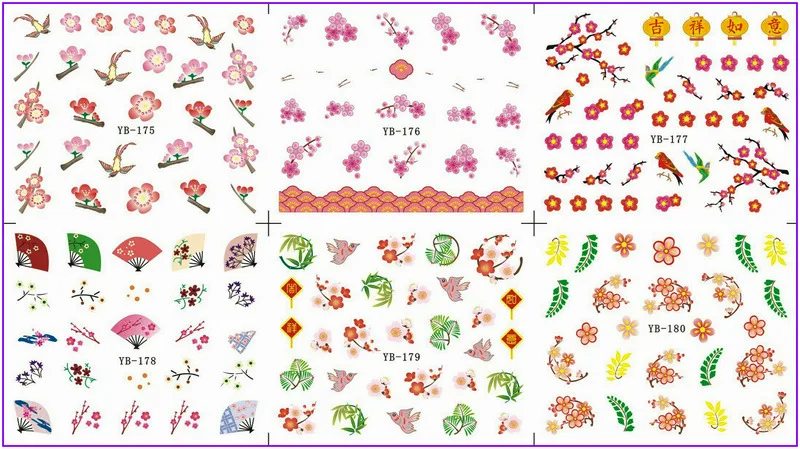 

6 PACK/ LOT WATER DECAL NAIL ART NAIL STICKER PLUM BLOSSOM FLOWER SWALLOW YB175-180