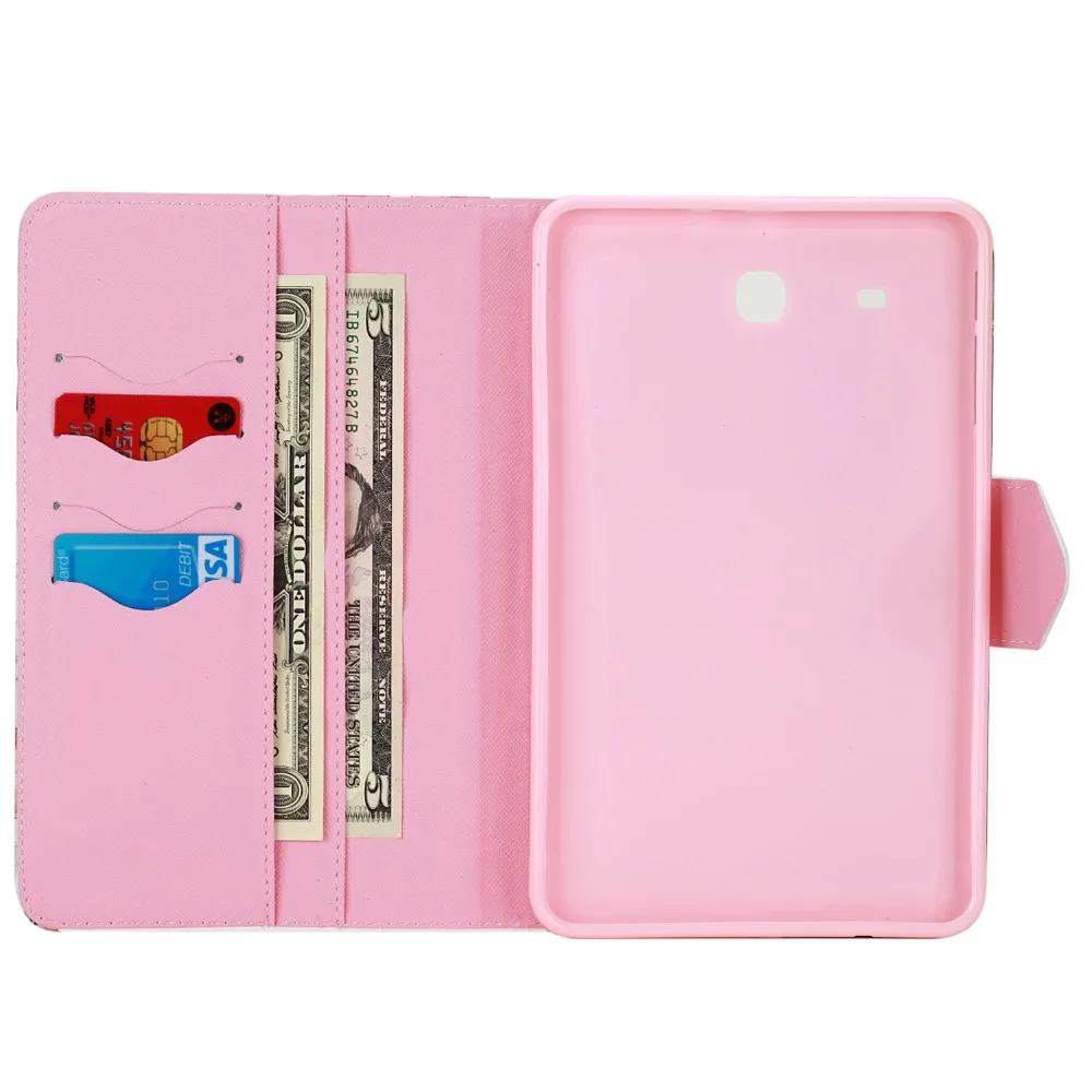 

Cute Cartoon Butterfly Flower Cat Bear Stand Flip Leather Fundas Case For Coque Samsung Galaxy Tab E 9.6" T560 T561 Tablet Cover