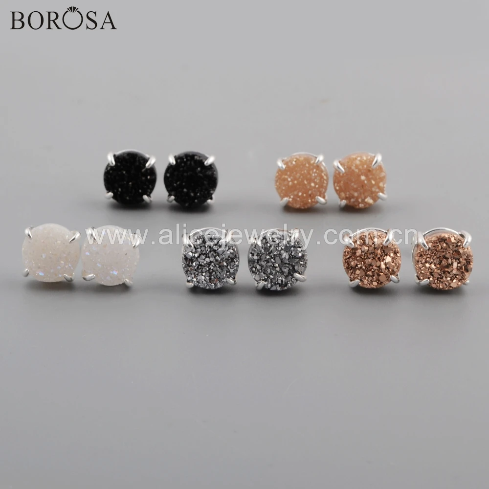 

Круглые серьги-гвоздики BOROSA, 5 пар, 10 мм, серебристые, титановые, радужные, натуральные Агаты, ювелирные изделия в подарок, ZS0132