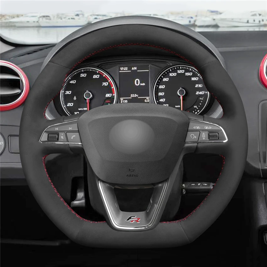 Черный замшевый чехол рулевого колеса автомобиля для Seat Leon (FR | CUPRA) Ibiza Alhambra Line) Arona