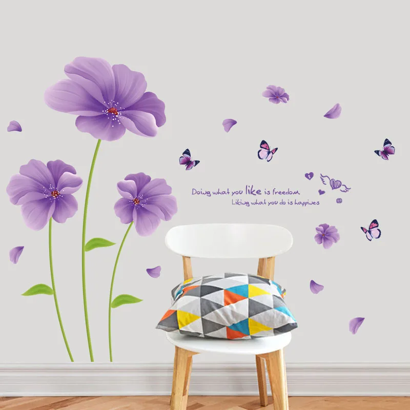 [Fundecor] фиолетовые Фэнтези Цветы лист бабочки ПВХ наклейки на стену для детской