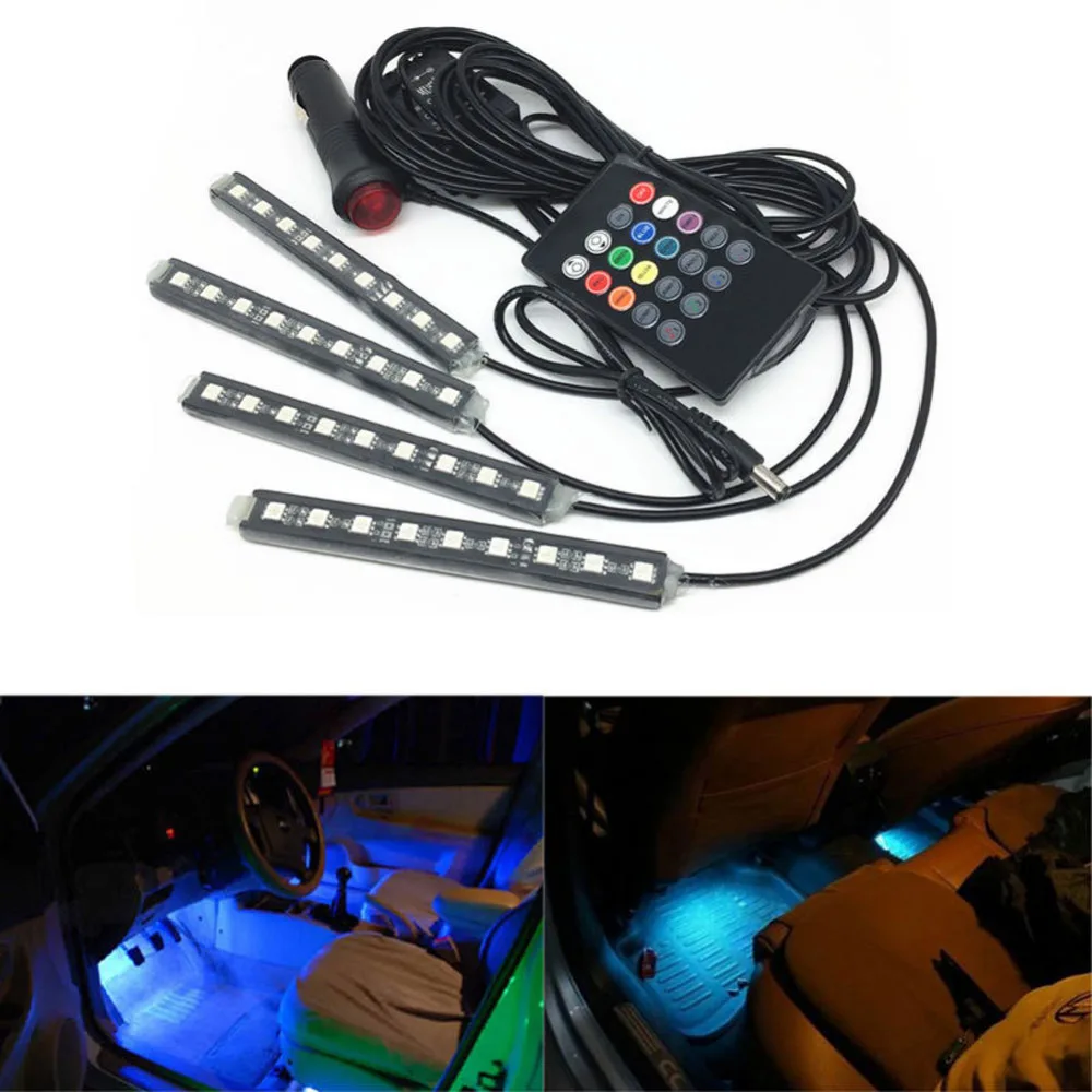 Авто светодиодный RGB 9SMD 6 ватт машинные Декоративные Атмосферу полосы света авто