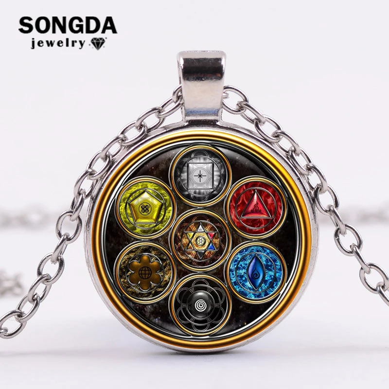 

SONGDA Yoga Pendant Charm Necklace Women Seven Chakras Healing Balance Necklace Fashion Glass Dome Sacred Geometry Neck Jewelry