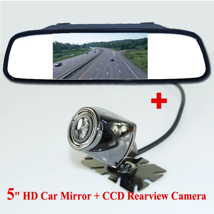 

5" HD 800*480 Car Mirror Monitor + 2 in 1 Car parking system HD CCD night vision car backup reversing car rear view camera