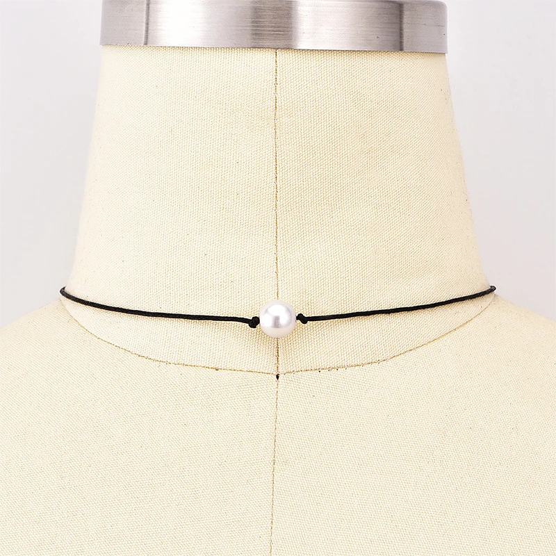 1 шт. простое женское ожерелье жемчужная подвеска черная кожаная цепочка до