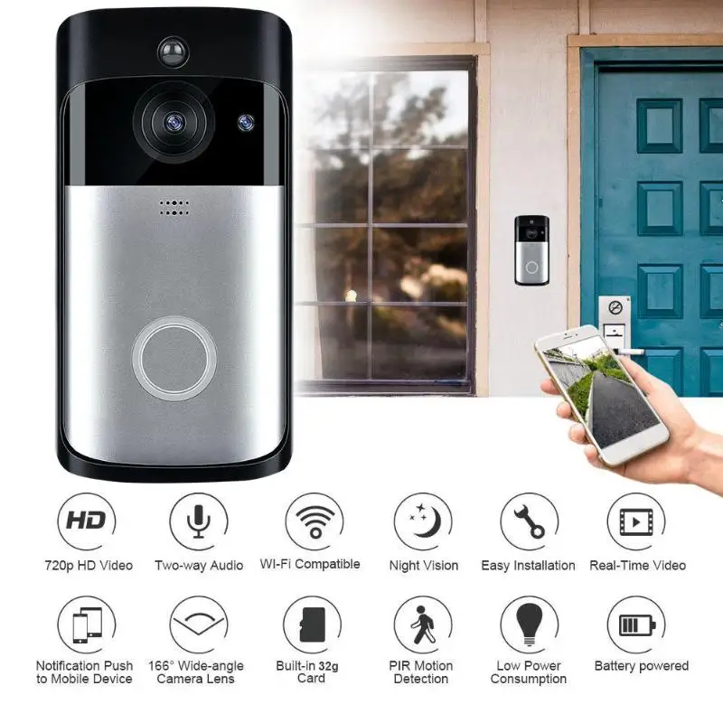 Умный беспроводной дверной звонок с Wi Fi 2 сторонний разговор камера 720P