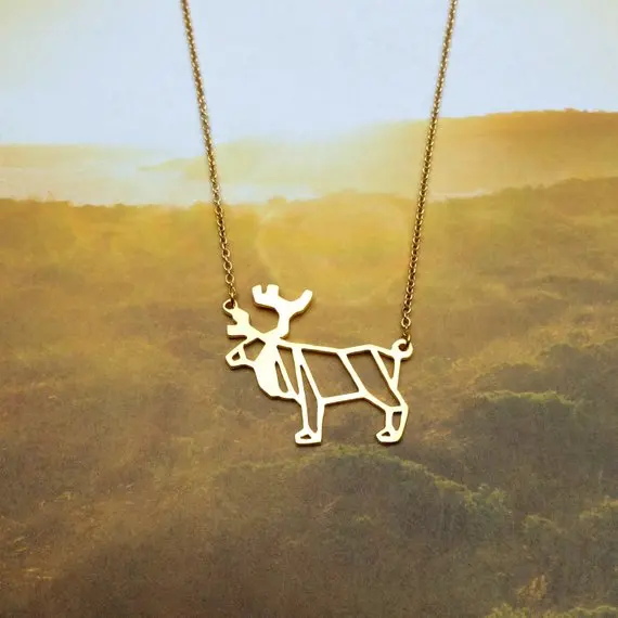 

10PCS Geometric Christmas Origami Deer Necklace Animal Antler Reindeer Horn Stag Woodland Moose Bambi Elk Charm Chain Necklaces