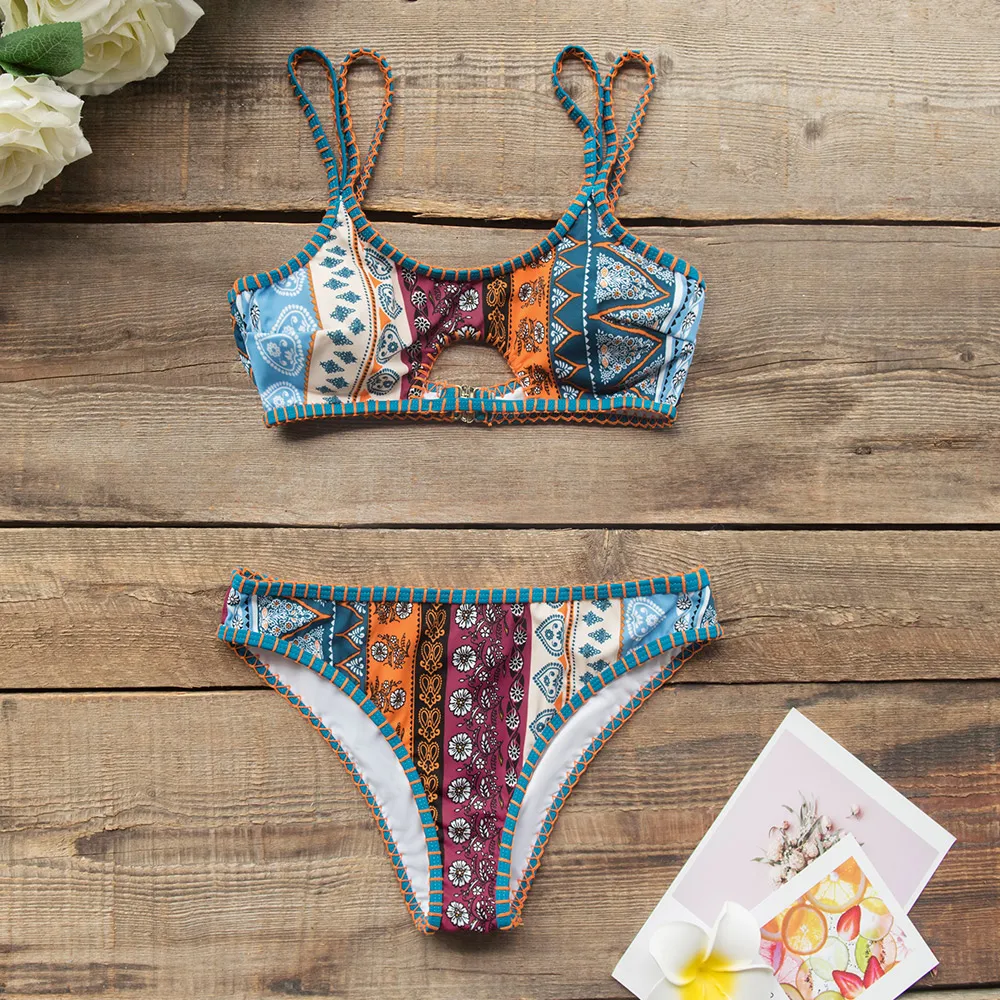 CUPSHE, Boho, с принтом, без косточек, бикини, наборы, сексуальный, с вырезами, вязанный крючком, низкая посадка, купальник из двух частей, женский,, пляжный купальник