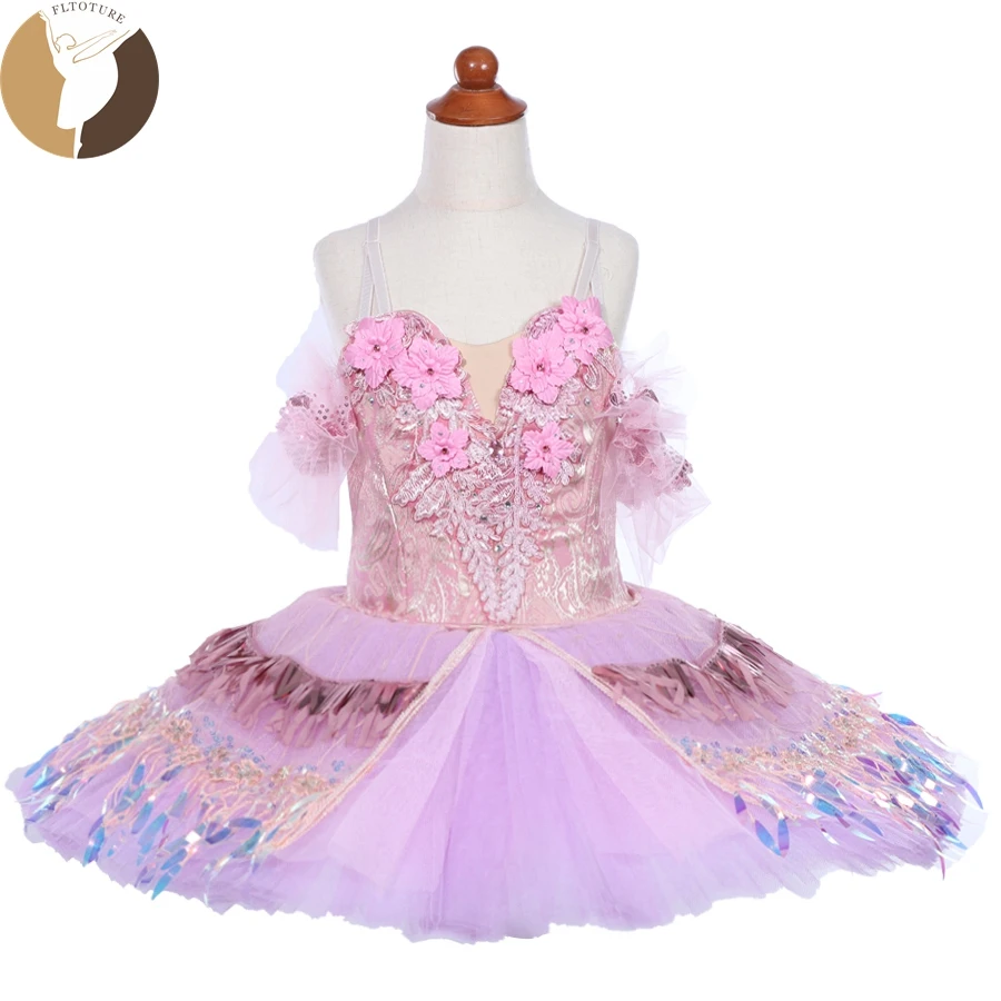 

FLTOTURE Sleeping Beauty Ballet Performance Costume Tutu Pink Lilac Fairy Pancake Skirts Child Kids Custom Made Stage Wear