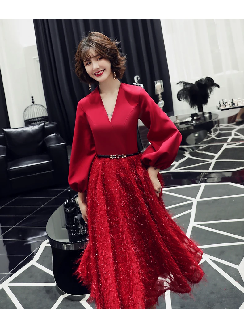 Robe De Soiree, кружевное сексуальное длинное вечернее платье с v-образным вырезом,, для невесты, банкета, элегантные вечерние платья длиной до середины икры, LF213
