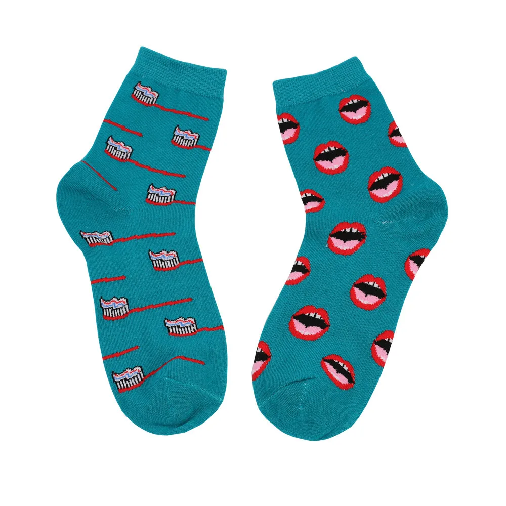 Harajuku женские хлопковые носки с зубной щеткой и принтом, сохраняющие тепло носки для скейтборда, удобные носки для пола, забавные носки@ 40