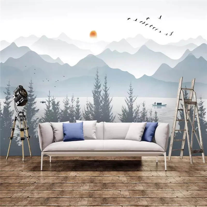 

Artistic concept abstract ink landscape sofa background wall decoration painting professional custom mural photo wallpaper