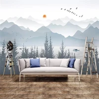 custom mural wallpaper artistic concept abstract ink landscape sofa background wall