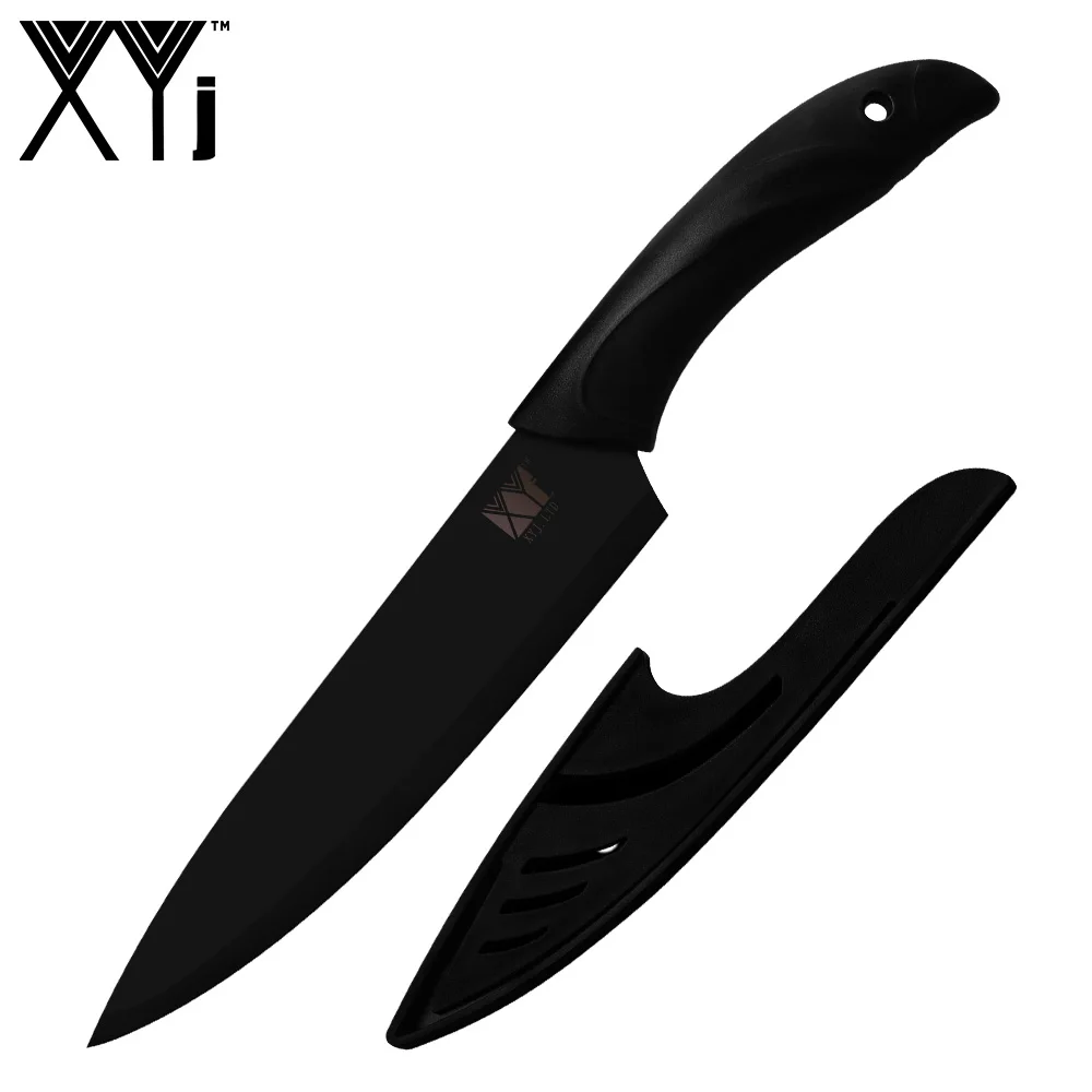 XYj кухонный нож из нержавеющей стали с черным лезвием 8 ''7'' 5 ''3,5'' шеф-повара для нарезки хлеба Santoku нож для фруктов Бесплатные крышки - Цвет: 8 inch Chef Knife