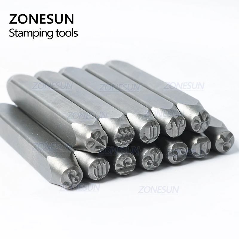 ZONESUN знак зодиака 12 шт. ювелирные изделия металлические штампы символов кожаный перфоратор инструменты для стемпинга стальной металлический инструмент для браслета ожерелье