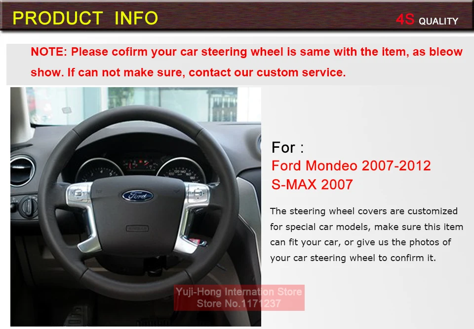 PONSNY искусственная кожа Чехлы рулевого колеса автомобиля чехол для Ford MONDEO 2007-2012 CHIA-X S-MAX 2007 сшитый вручную чехол