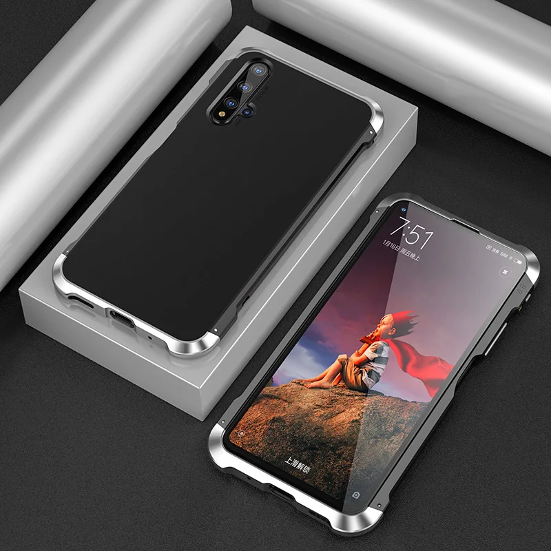 For Huawei P30 Pro P30 Case Hybrid Aluminum Metal Bumper Hard Plastic Case for Huawei Honor 20 20 Pro P30 Protective Cover - Color: black silver