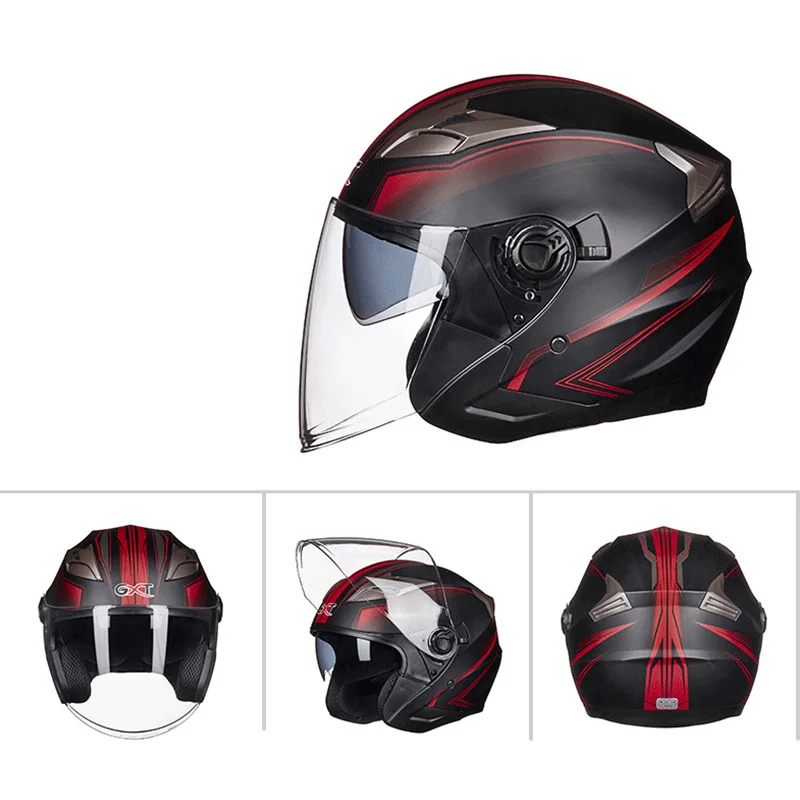 Black matte red Летний GXT двойной объектив мотоциклетный шлем половина лица ABS мотоциклетный шлем электрический защитный шлем для женщин/мужчин Мото шлем - Цвет: Black matte red