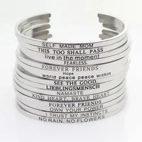 drop shipping stainless steel bangle engraved positive inspirational quote hand stamped cuff mantra bracelets for men women