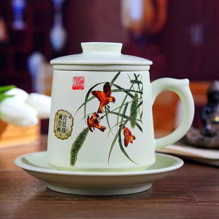 Houmaid drinkwareChinese керамические чайные чашки и блюдца наборы с крышкой фильтр чашка, фарфоровая чайная чашка из Цзиндэчжэнь