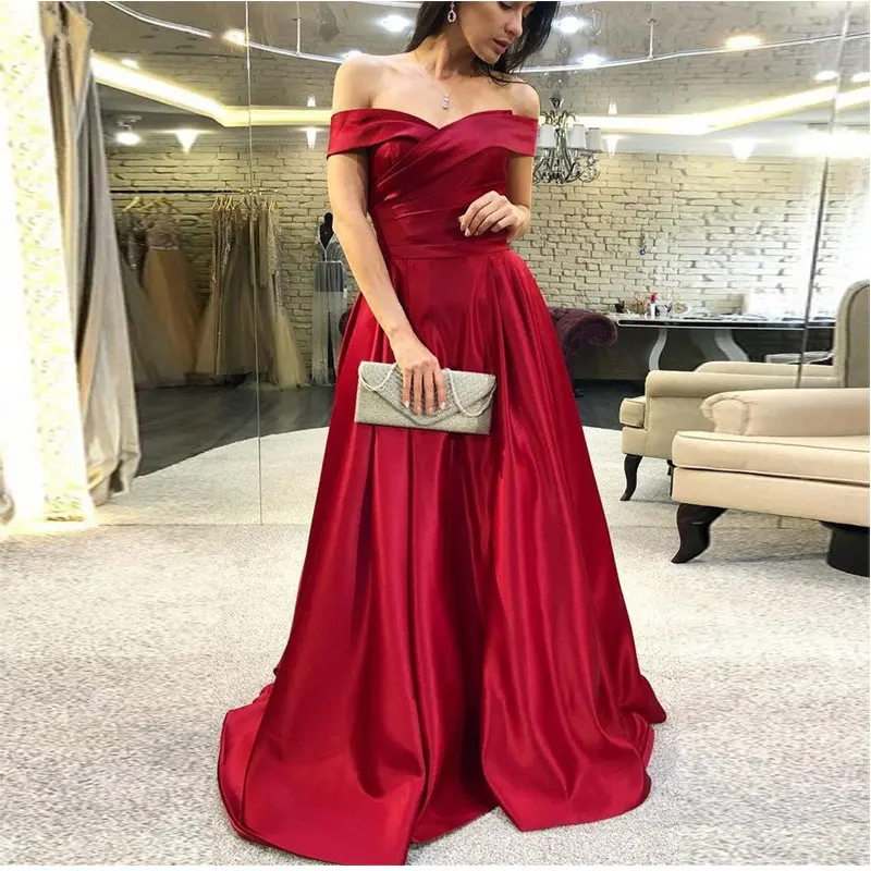 

On Zhu Burgundy Evening Dresses 2023 Off the Shoulder Satin Formal Party Prom Dresses Long Evening Gown Robe De Soiree