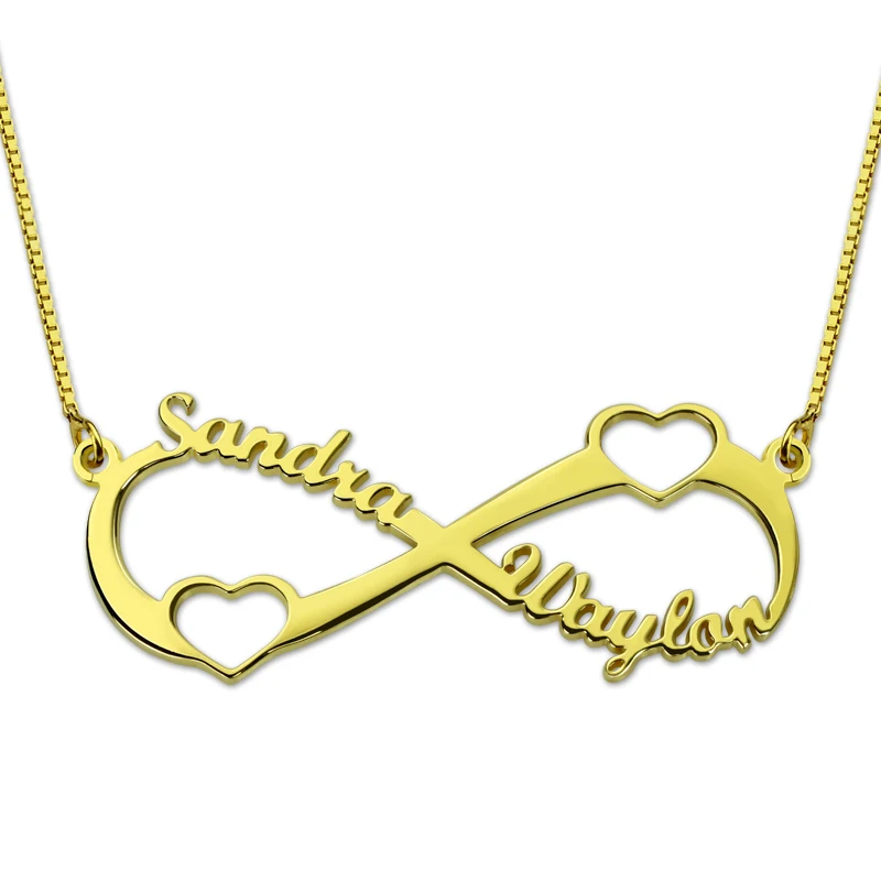 

AILIN Personalized Double Heart Infinity Name Necklace Gold Color Fashion Jewelry Infinity Necklace for Her