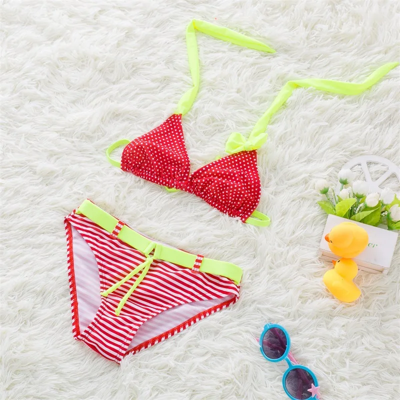 2018 Children Bow tie Halter Bikini Set Swimwear Girl Swimsuit Swim Bathing Suit Bather Pool Tanga Teen kid Baby Beach Wear Blue |