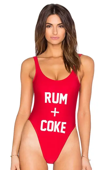 Ром + кокс с буквенным принтом Цельный купальник сексуальные стринги для женщин