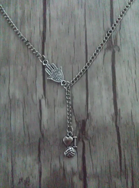 Хамса \ Фатима рука и я люблю волейбол Шарм свитер цепь подходящее ожерелье DIY