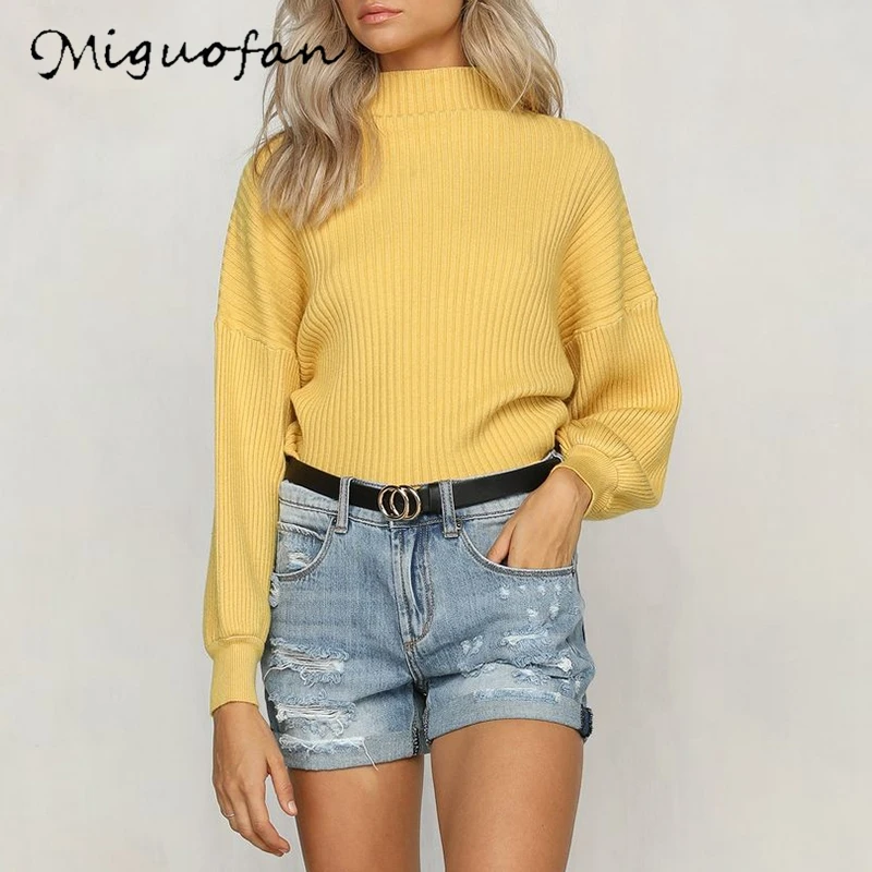 Женский вязаный свитер Белый Однотонный с длинным рукавом на осень и зиму 2019 |