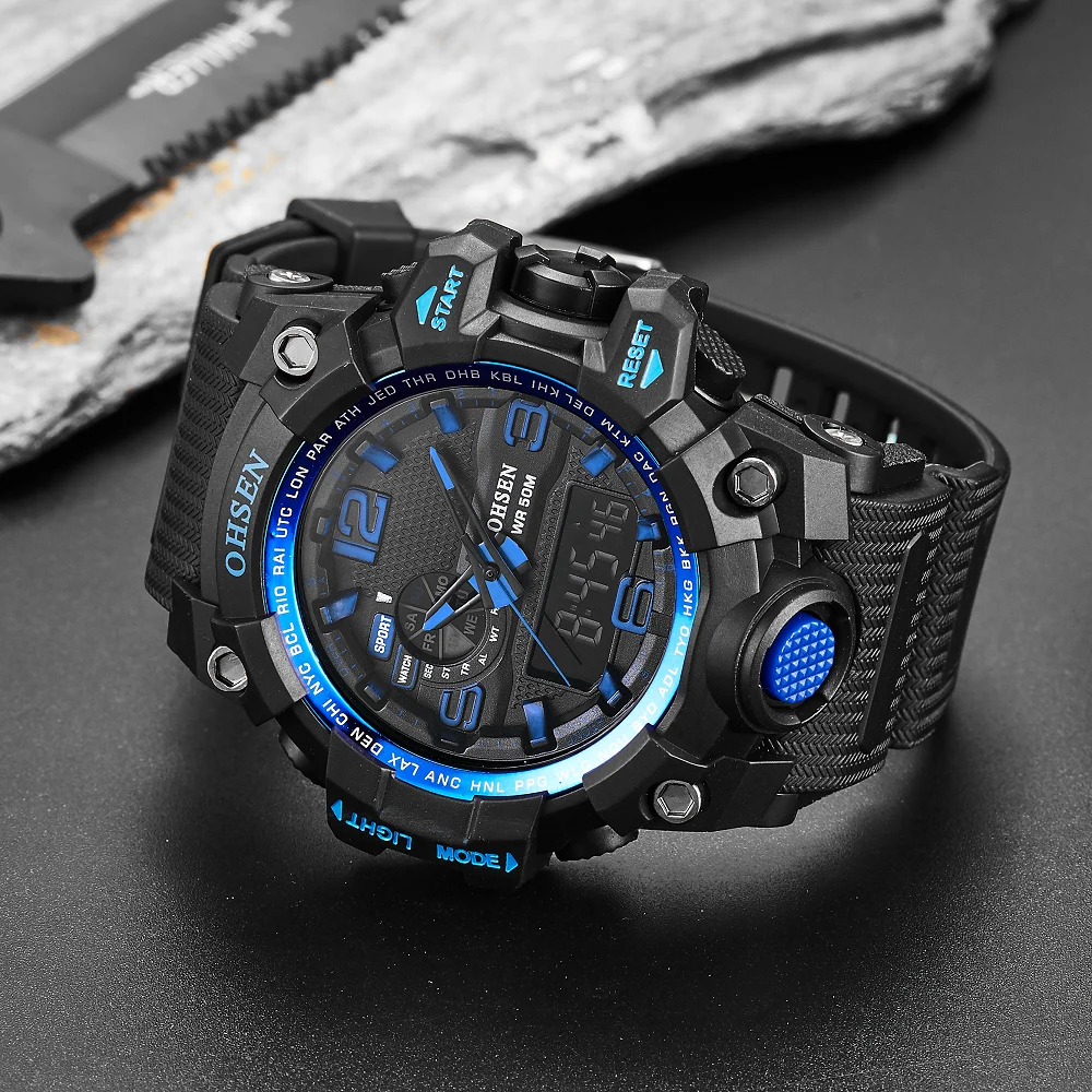 Модные брендовые кварцевые цифровые часы OHSEN мужские спортивные со светодиодной