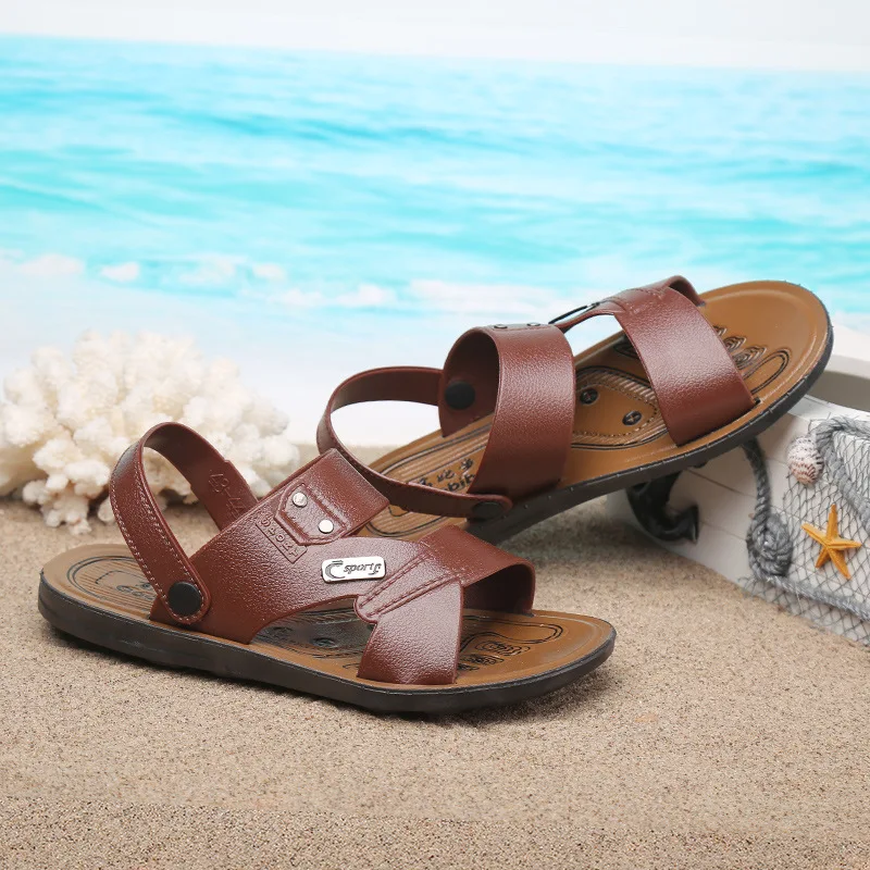 

2019 Summer 100% Leather Beach Shoes Men's Trend Casual Non-Slip Sandals Men's Sandals Slippers Shoe