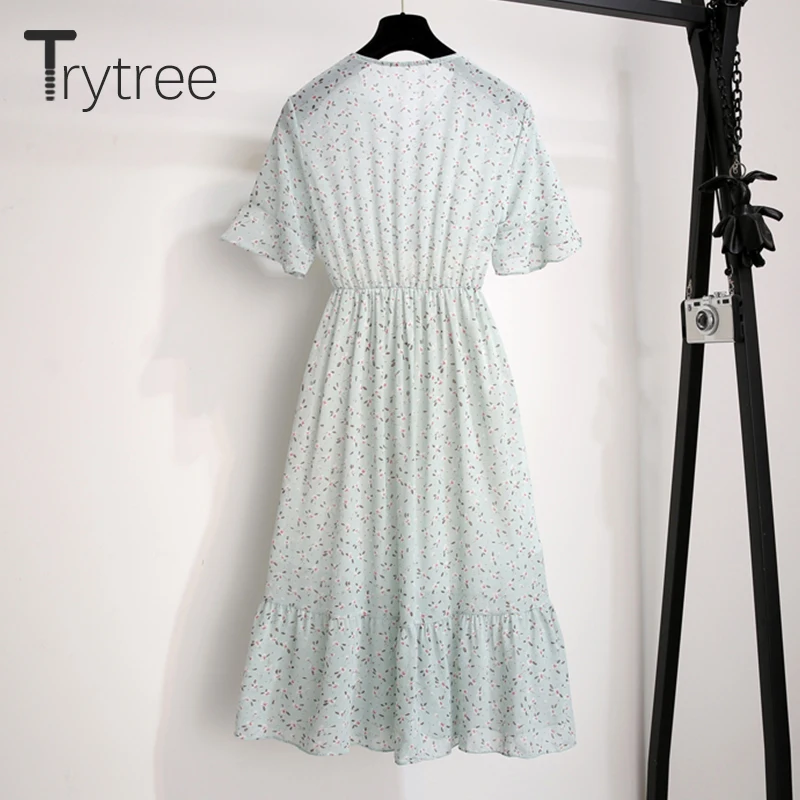 Trytree/летнее повседневное платье женское с цветочным принтом v образным вырезом