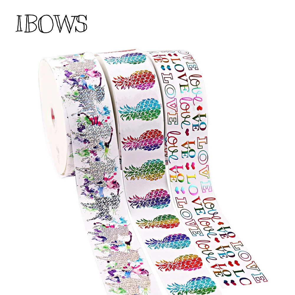 

2Yards 3"(75mm) Grosgrain Ribbon Laser Pineapple Letters Printed Tape DIY Crafts Hairbows Accessories Handmade Materials